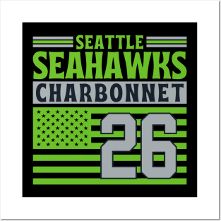 Seattle Seahawks Charbonnet 26 American Flag Football Posters and Art